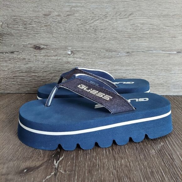 Vintage Guess Platform Flip Flops Sandals Blue White Size 5 - Picture 4 of 10